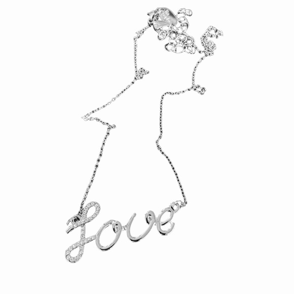 Retired Signed Lia Sophia Silver and Crystal LOVE Necklace - Picture 2 of 4